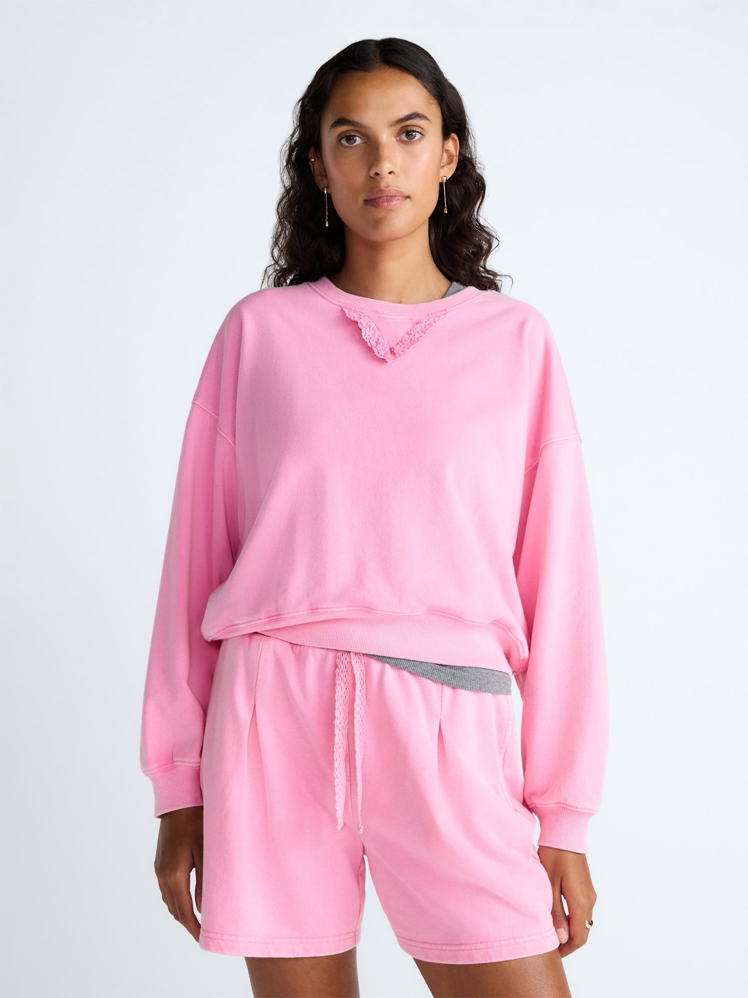 Scoop Women's Mineral Wash Cropped Crewneck Sweatshirt, Sizes XS-XXL