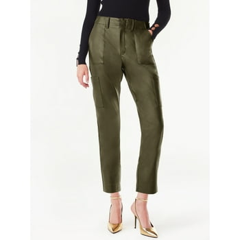 Scoop Women's High Rise Faux Leather Cargo Pants, Sizes 0-18