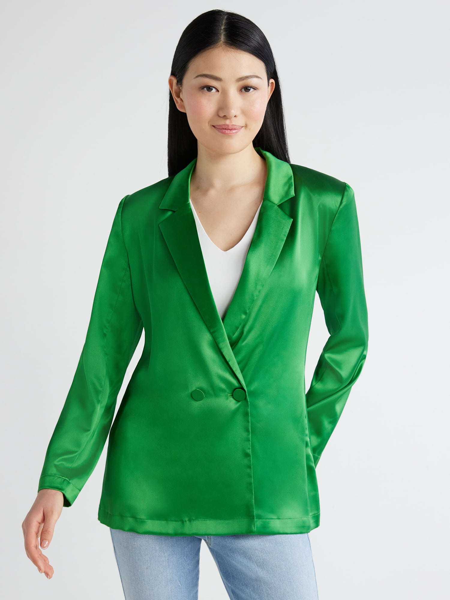 Scoop Women’s High Shine Satin Blazer, Sizes XSXXL
