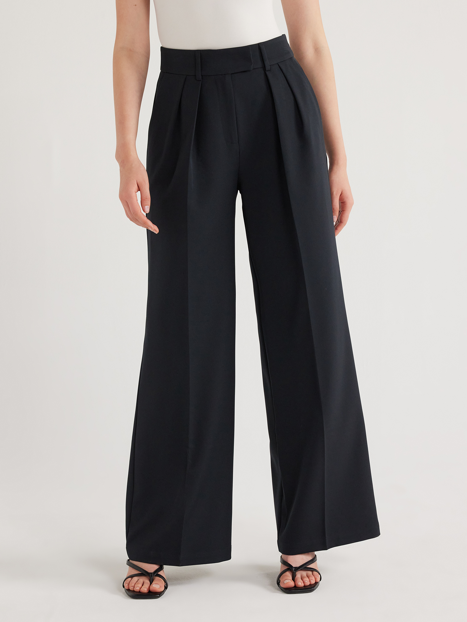 Scoop Women's High Waist Pleated Wide Leg Crepe Pants, 31.5