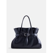 Women's Faux Leather Buckle Tote Bag, Rich Black