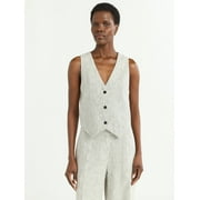 Scoop Women's and Women's Plus Linen Blend V-Neck Button Vest, Sizes XS-4X