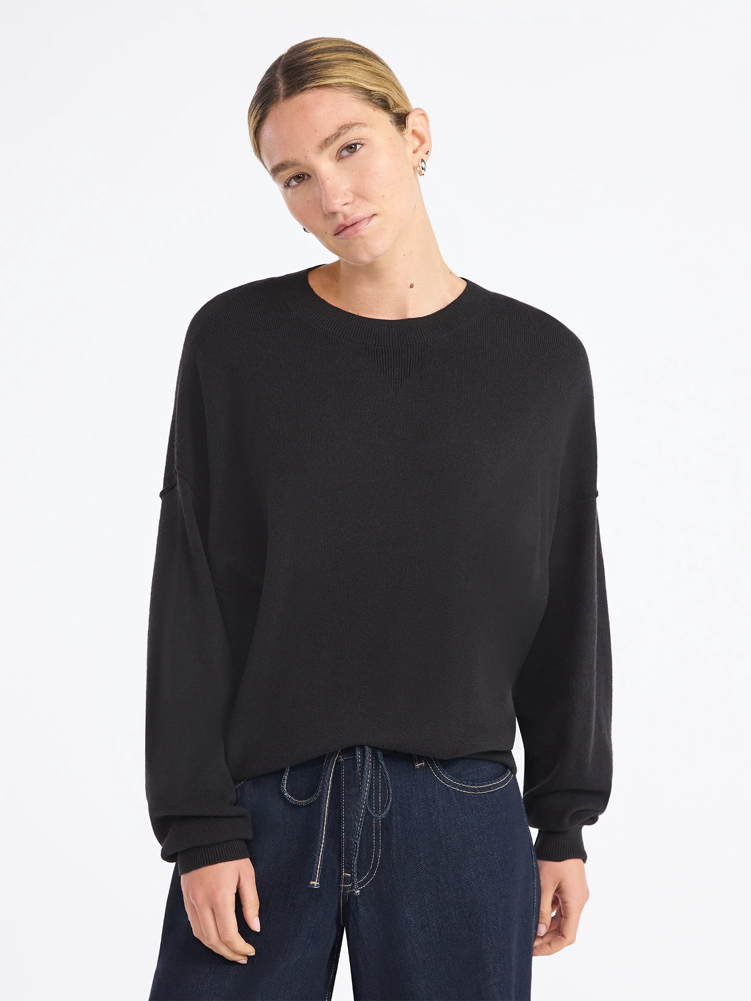 Scoop Women's and Women's Plus Oversized Crewneck Sweater, Lightweight, Sizes XS-4X