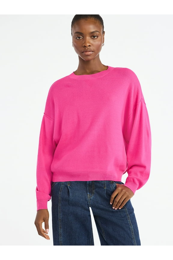 Women's and Women's Plus Oversized Crewneck Sweater, Lightweight, Sizes XS-4X