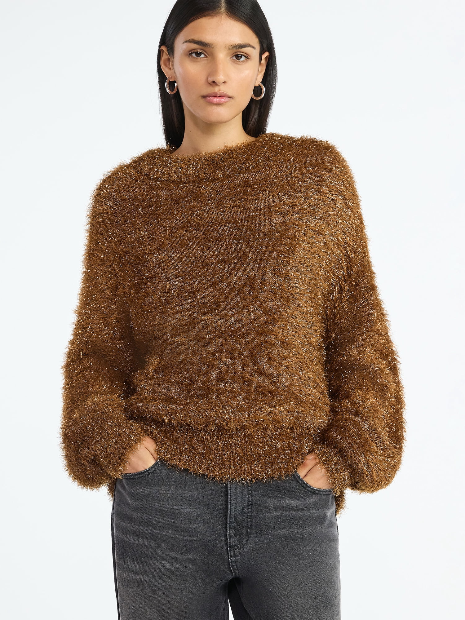 Scoop Women's Tinsel Knit Tunic Sweater with Long Sleeves, Midweight, Sizes, XS-XXL