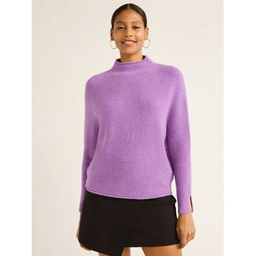 Scoop Women's Ribbed Mock Neck Sweater, Lightweight, Sizes XS-XXL