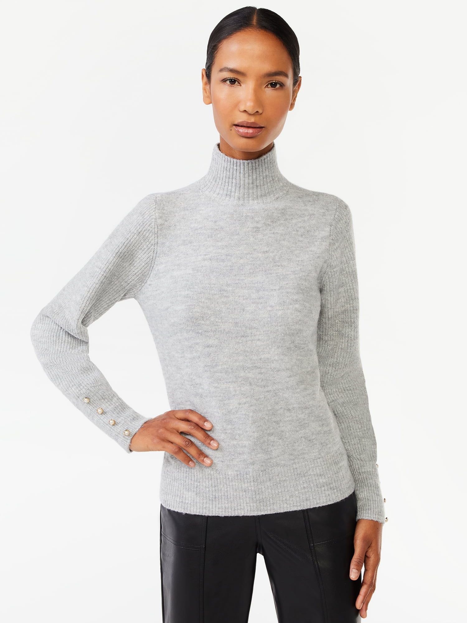 Scoop Women's Long Sleeve Turtleneck Sweater with Button Cuffs ...