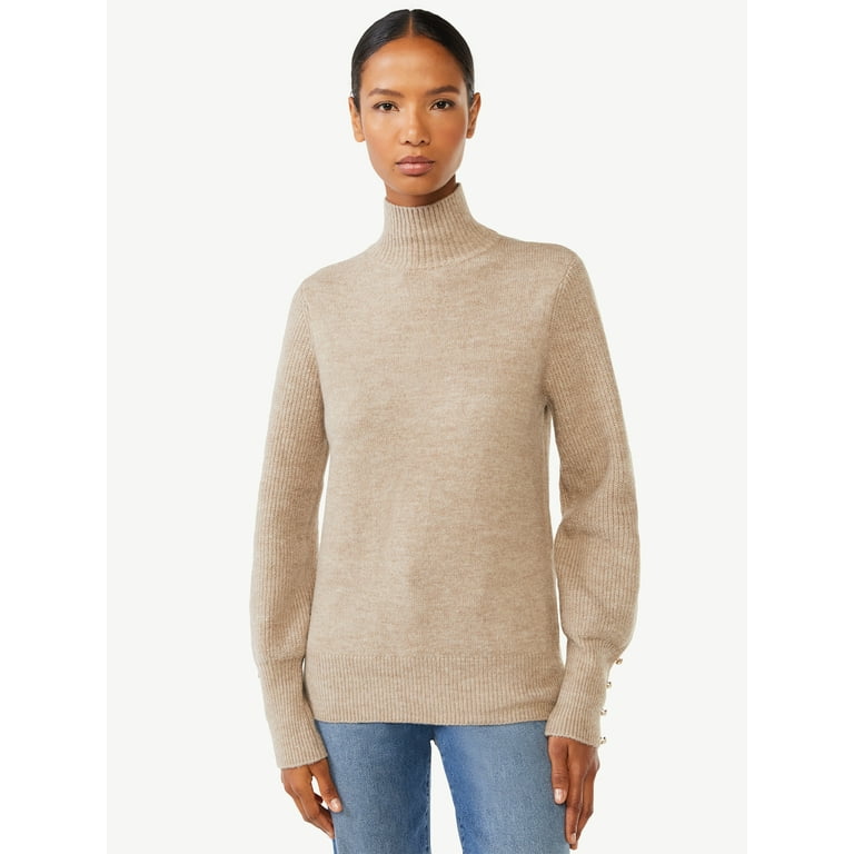 Scoop Women's Long Sleeve Turtleneck Sweater with Button Cuffs