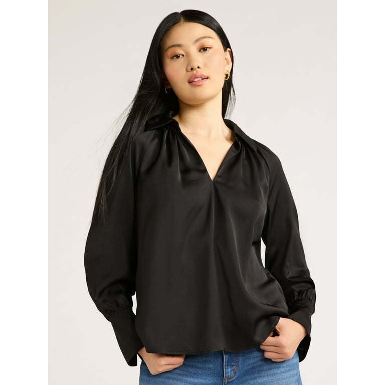 V fashion neck satin blouse