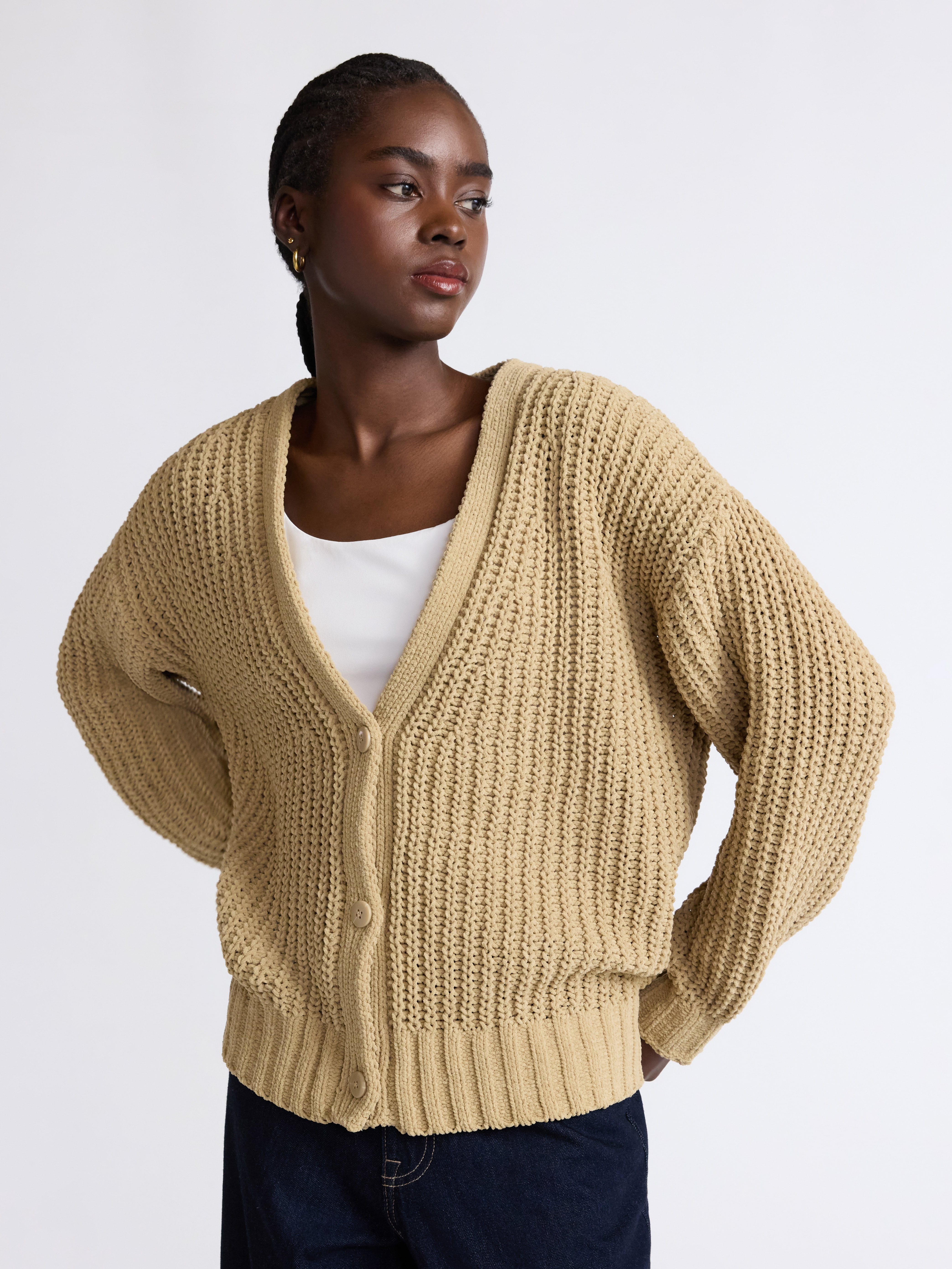 Scoop Women's Oversized Ribbed Cardigan Sweater, Midweight, Sizes XS-XXL