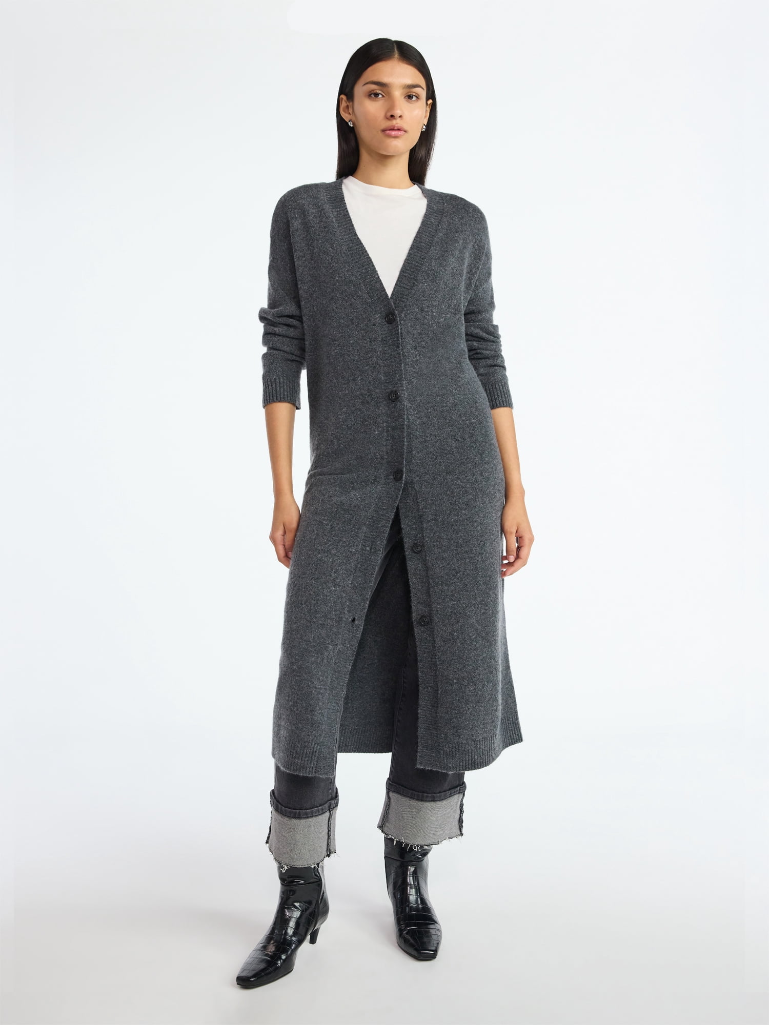 Scoop Women's and Women's Plus Button Front Maxi Cardigan Sweater, Midweight, Sizes, XS-4X