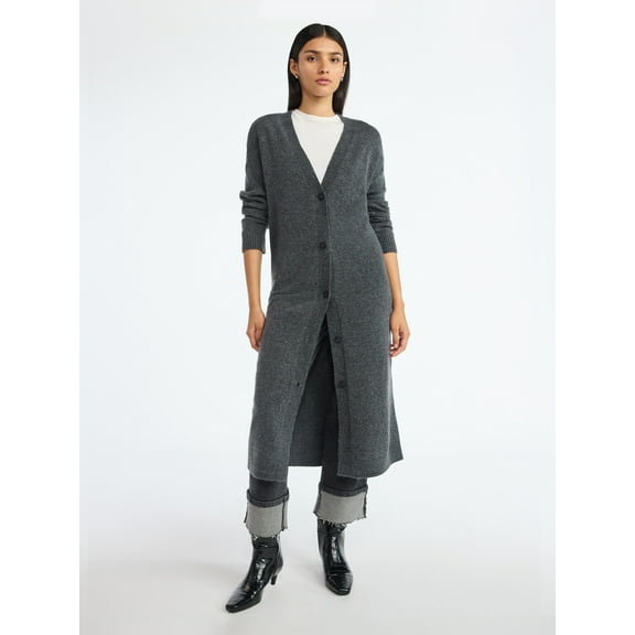 Scoop Women's and Women's Plus Button Front Maxi Cardigan Sweater, Midweight, Sizes, XS-4X