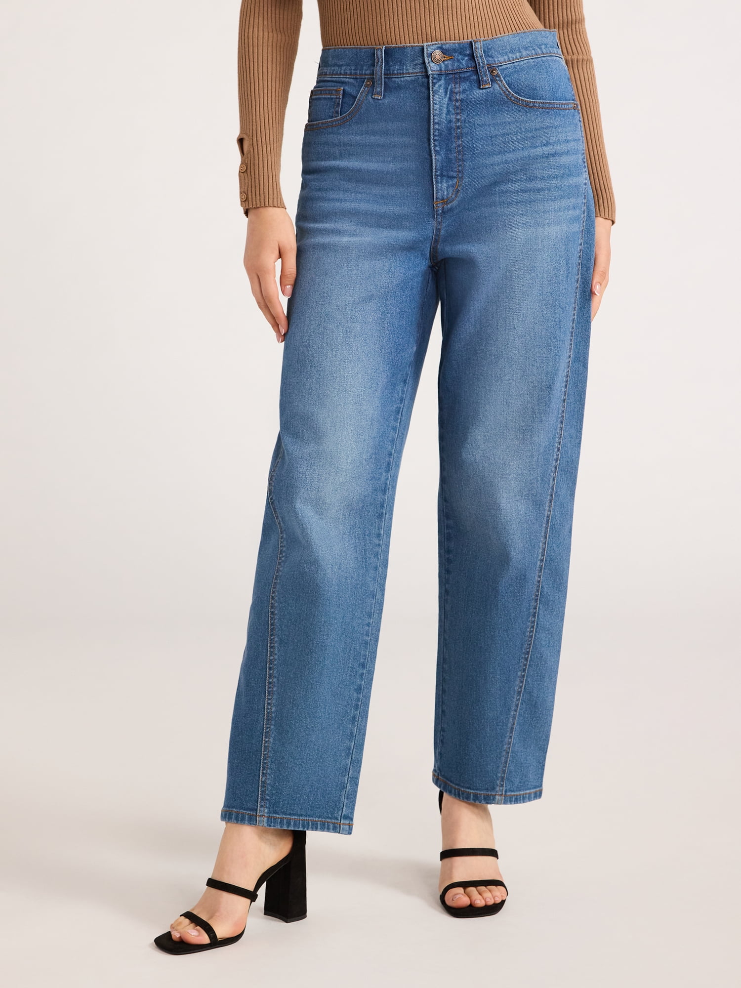 Scoop Women's Mid Rise Barrel Leg Jeans, Sizes 0-18