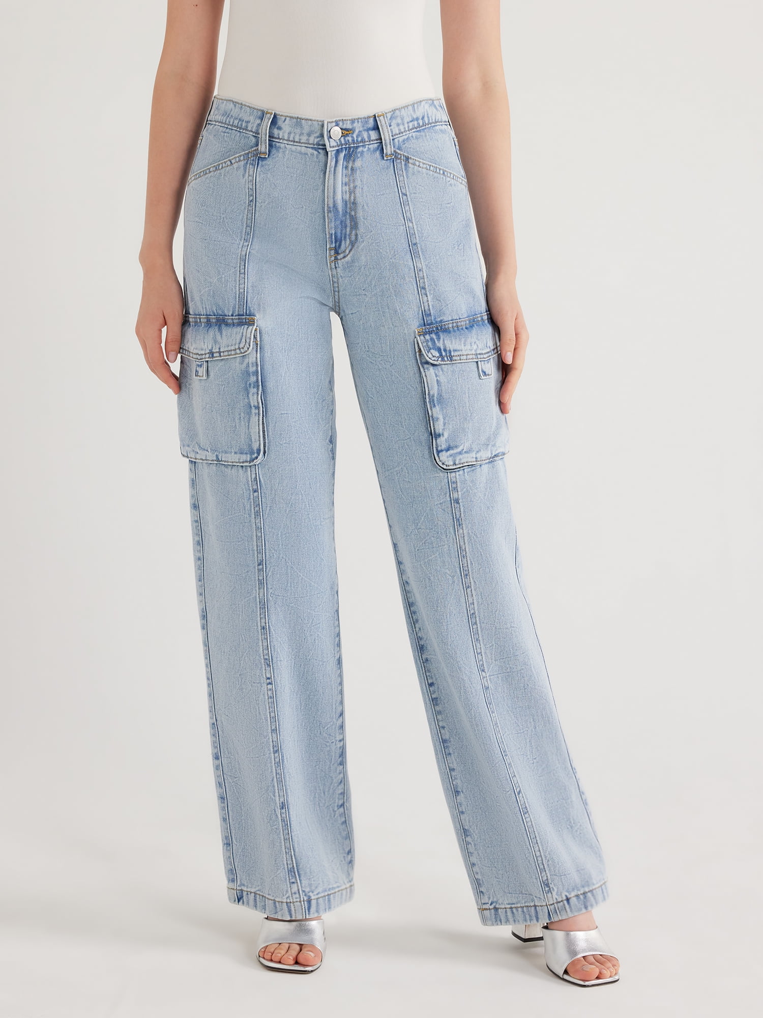 Scoop Women's Mid Rise Flare Cargo Jeans, Sizes 018