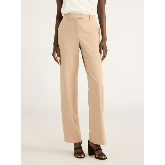 Scoop Women's Ultimate Crepe Mid Rise Straight Leg Stove Pipe Pants, 32" Inseam, Sizes XS-XXL