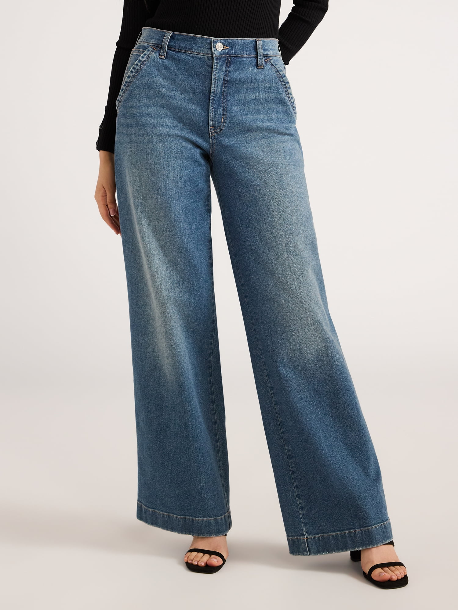 Scoop Women's Mid Rise Wide Leg Jeans, Sizes 0-20 - Walmart.com