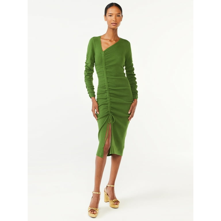 Scoop Women s Midi Sweater Dress with Side Ruching Walmart