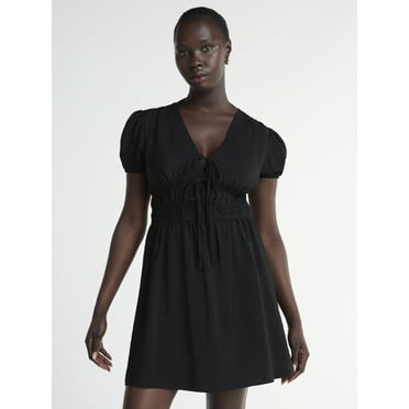 Scoop Women’s Mini Tie Dress with Puff Sleeves, Sizes XS-XXL