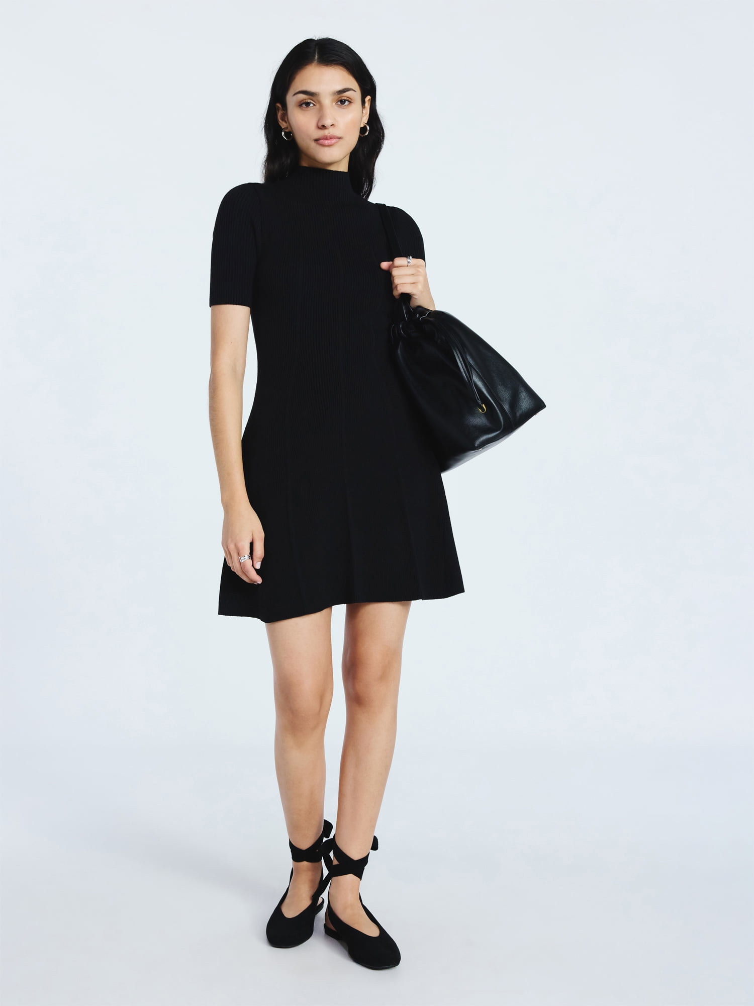 Scoop Women's Mini Sweater Dress with Elbow Length Sleeves, Sizes XS-XXL