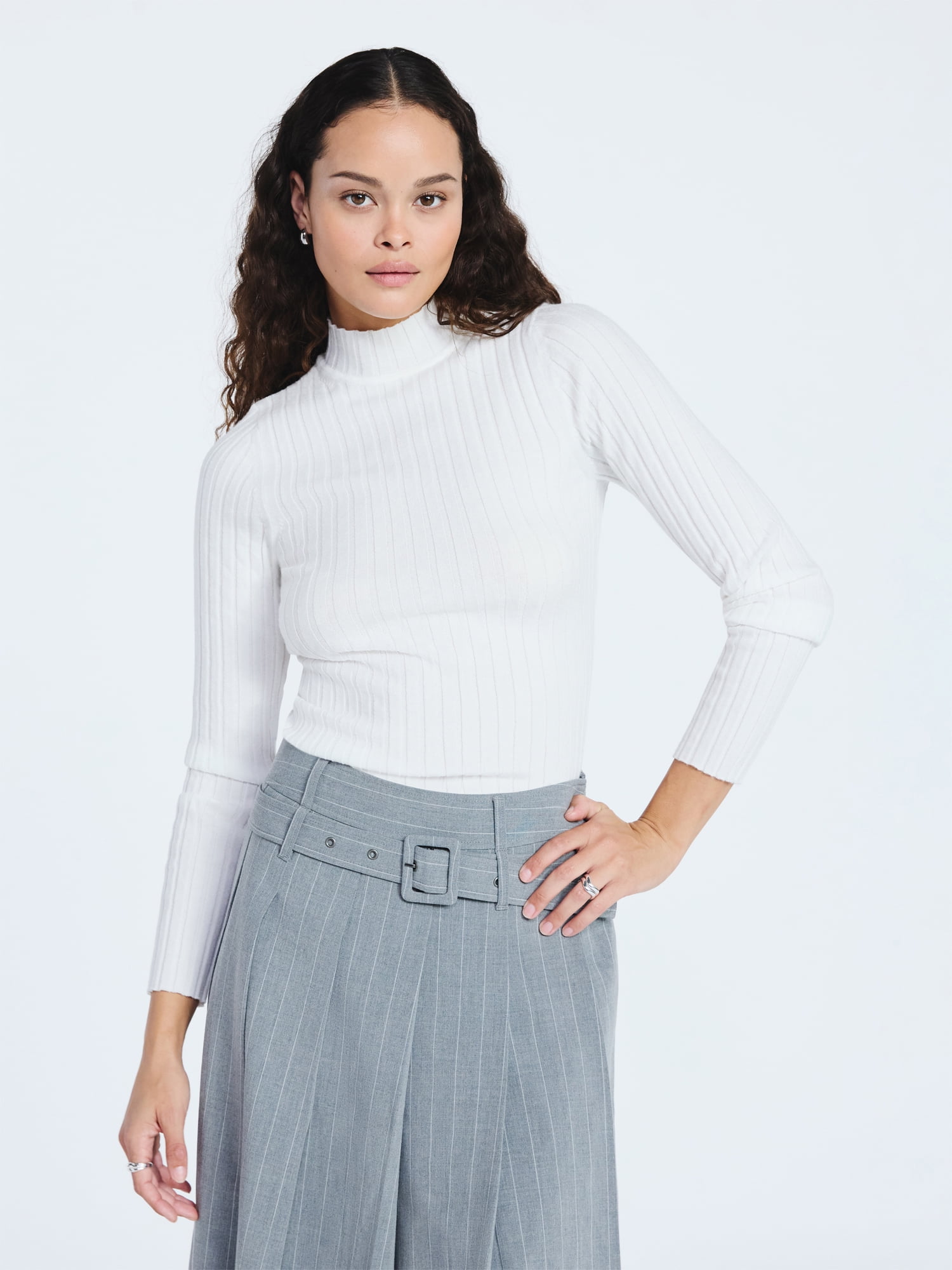 Scoop Women's Ribbed Mockneck Sweater, Lightweight, Sizes XS-XXL
