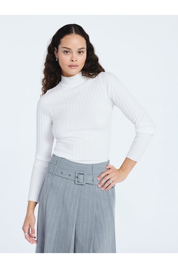 Women's Ribbed Mockneck Sweater, Lightweight, Sizes XS-XXL