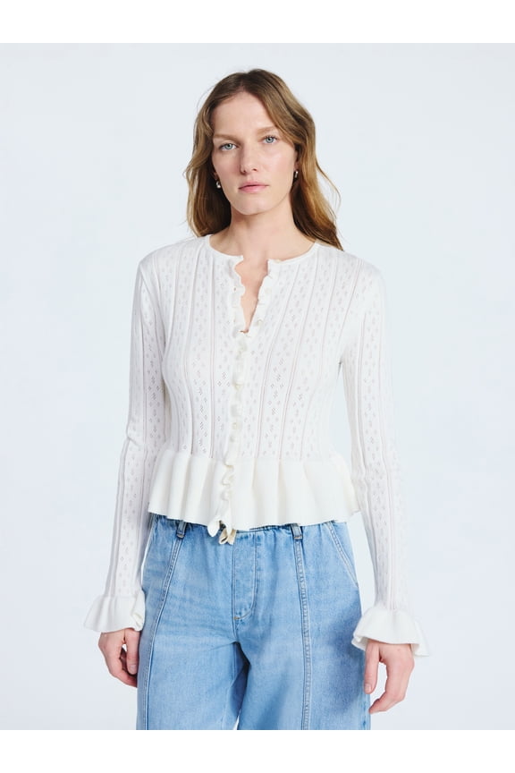 Women's and Women's Plus Peplum Ruffle Cardigan Sweater, Lightweight, Sizes XS-4X