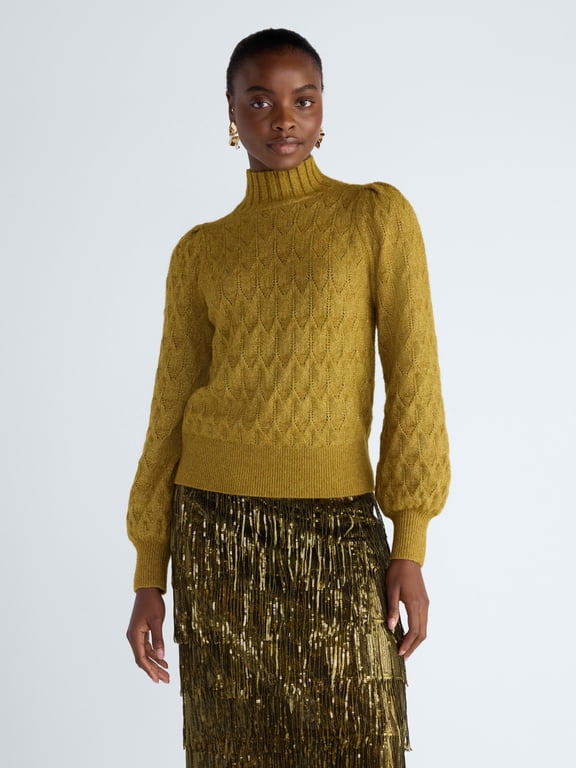 Women's and Women’s Plus Turtleneck Sweater with Puff Shoulders, Sizes XS-4X
