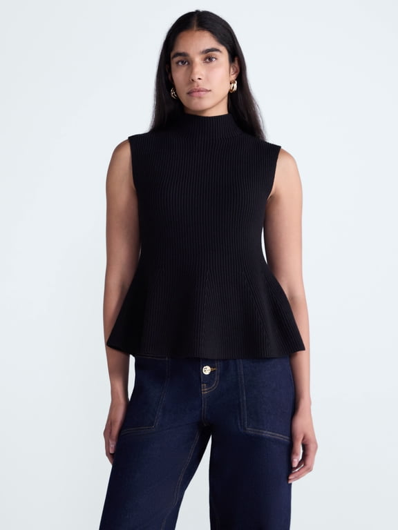 Women's and Women's Plus Sleeveless Mock Neck Peplum Sweater Tank, Sizes XS-4X