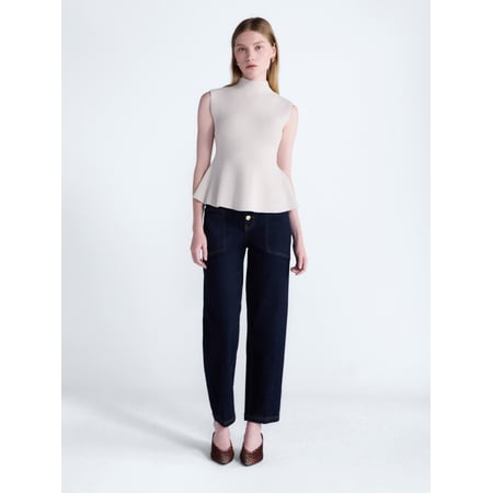 Scoop Women's and Women's Plus Sleeveless Mock Neck Peplum Sweater Tank, Sizes XS-4X