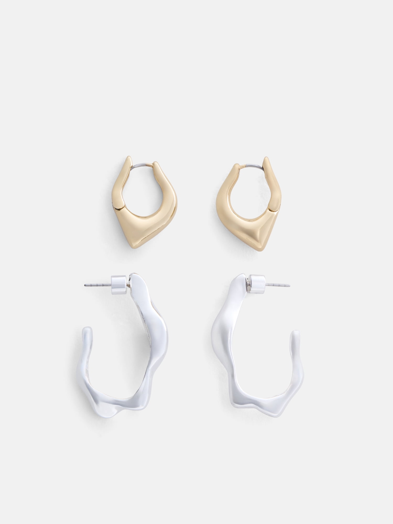 Scoop Women’s Mixed Metal Sculpted Hoop Earrings, 2 Pairs
