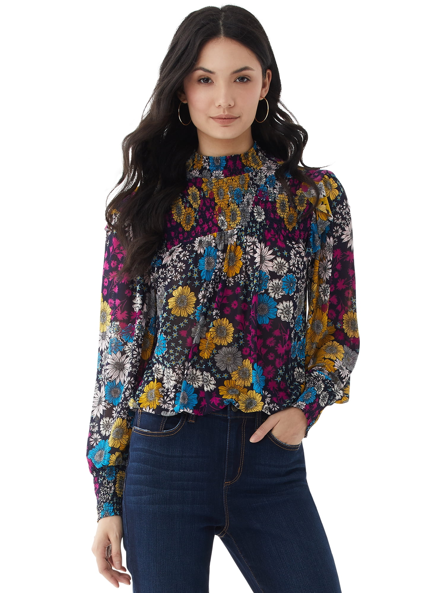 Scoop Women's Mock Neck Printed Blouse - Walmart.com