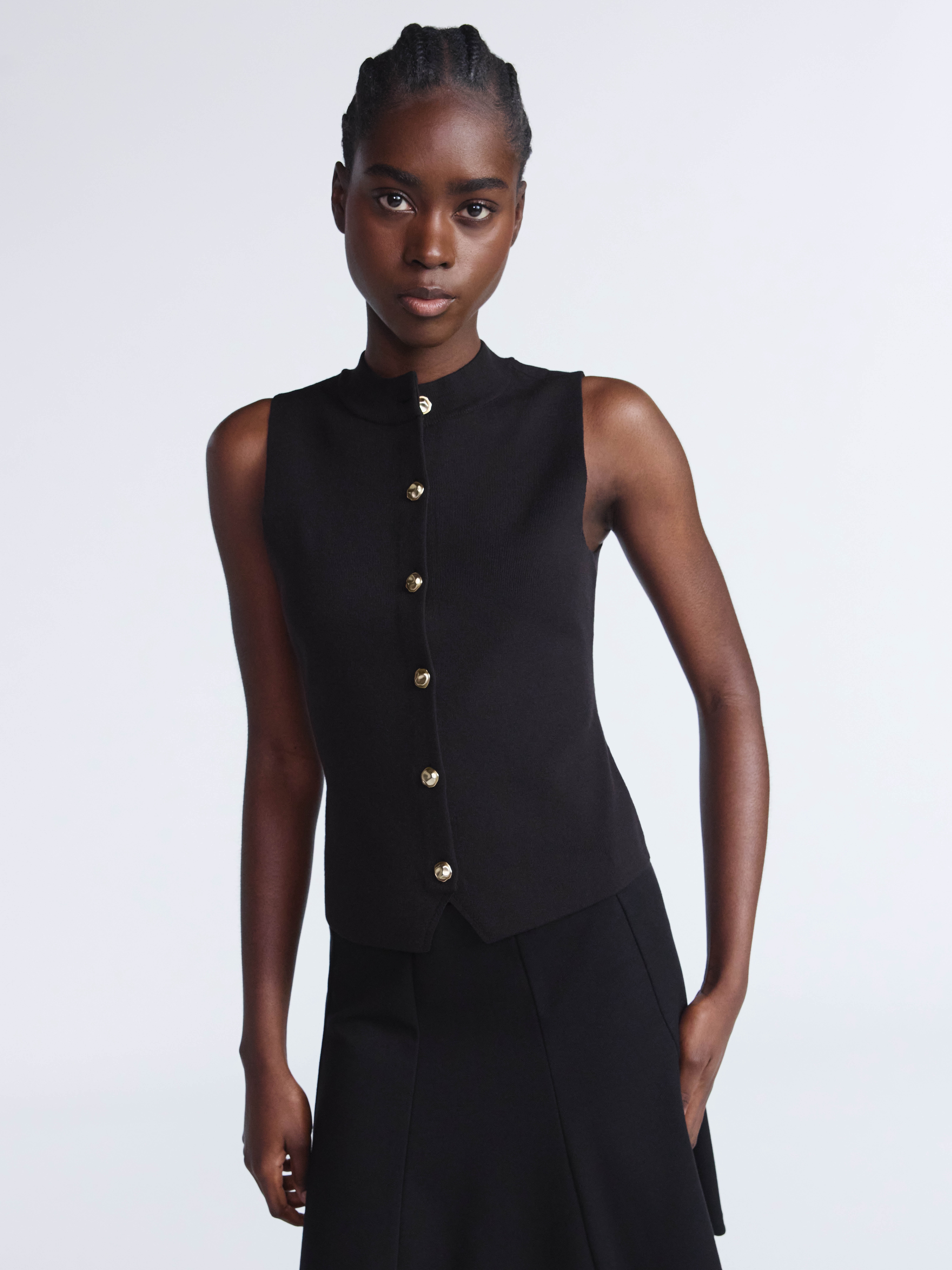 Scoop Women's and Women’s Plus Mockneck Sweater Vest with Gold Tone Buttons, Midweight, Sizes XS-4X