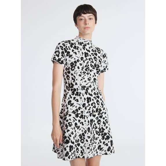 Scoop Women's and Women’s Plus Fit and Flare Jacquard Sweater Dress, Sizes XS-4X