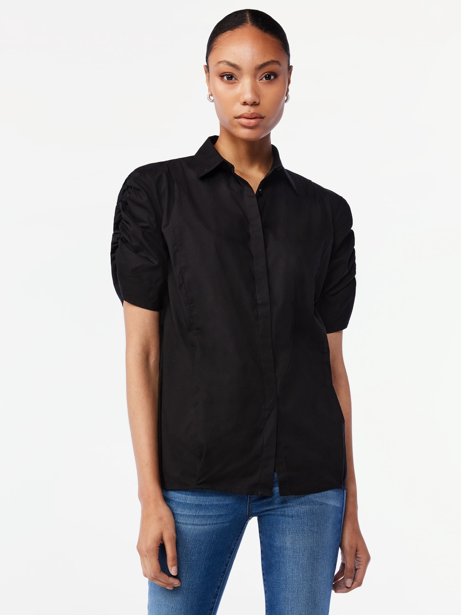 Women Oversize Pleated Button Up Shirt main image 0