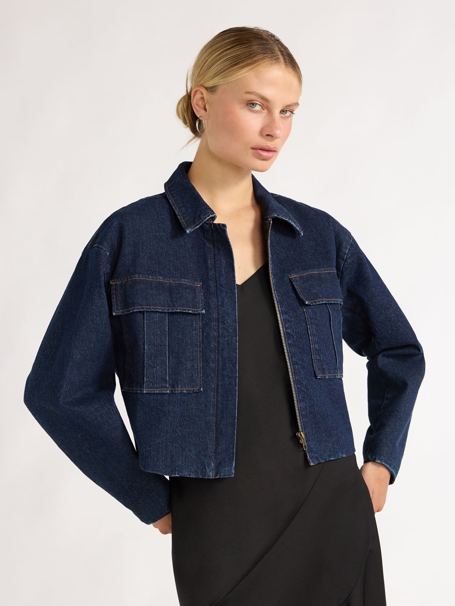 Scoop Women's Oversized Cropped Denim Jacket, XS-XXL, Vintage