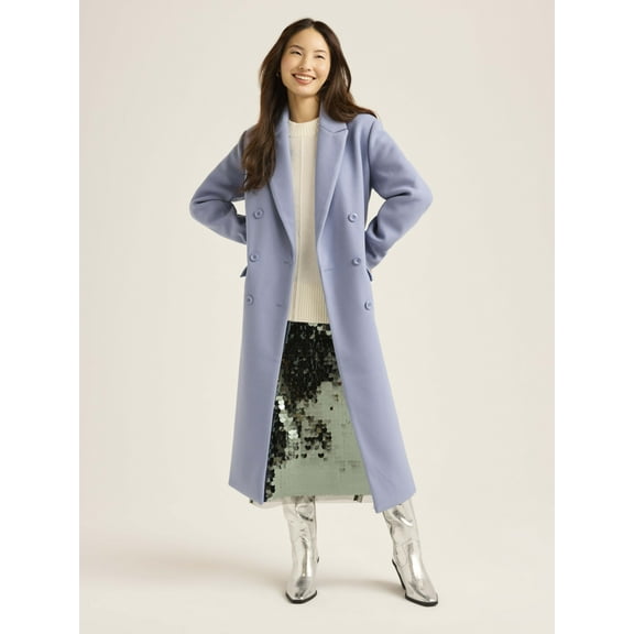 Scoop Women's & Women's Plus Faux Wool Oversized Double Breasted Coat, Sizes XS-4X