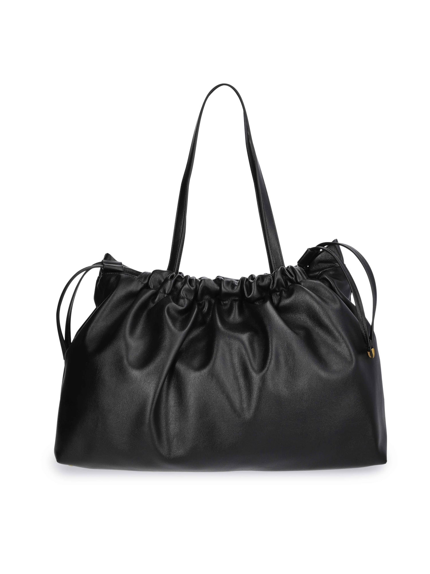 Scoop Women's Faux Leather Oversized Drawstring Pouch Tote, Black