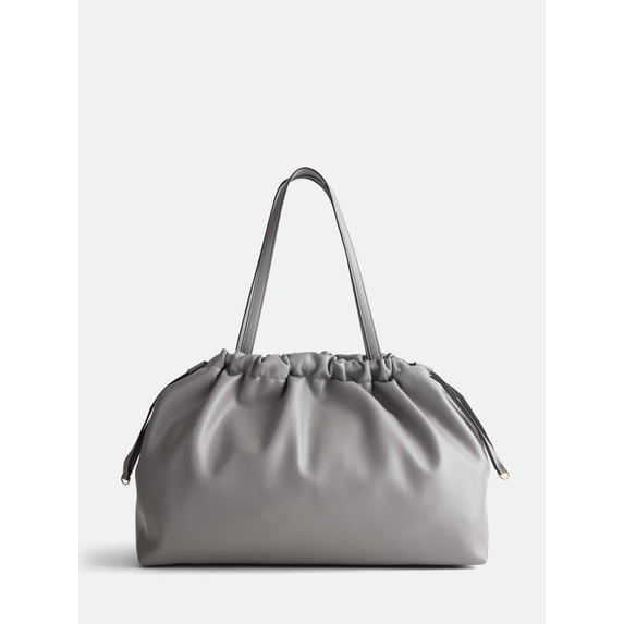 Scoop Women's Faux Leather Oversized Drawstring Pouch Tote Bag, Frost Gray