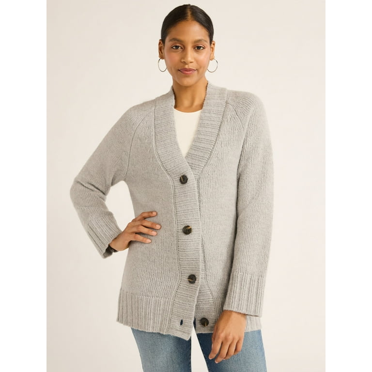 Scoop Women's Oversized V Neck Cardigan Sweater, Midweight, Sizes XS-XXL Scoop Women's Oversized V Neck Cardigan Sweater, Midweight, Sizes XS-XXL