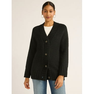 Scoop Women's Oversized V Neck Cardigan Sweater, Midweight, Sizes XS-XXL
