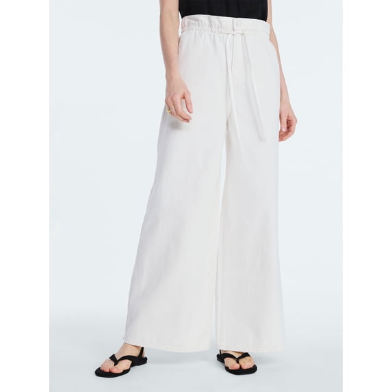 Scoop Women's Paperbag Waist Wide Leg Cotton Pants, Regular, Short and Long Inseams, Sizes XS-XXL