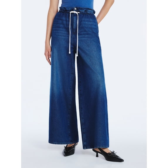 Scoop Women's Paperbag Waist Wide Leg Cotton Pants, Regular, Short and Long Inseams, Sizes XS-XXL