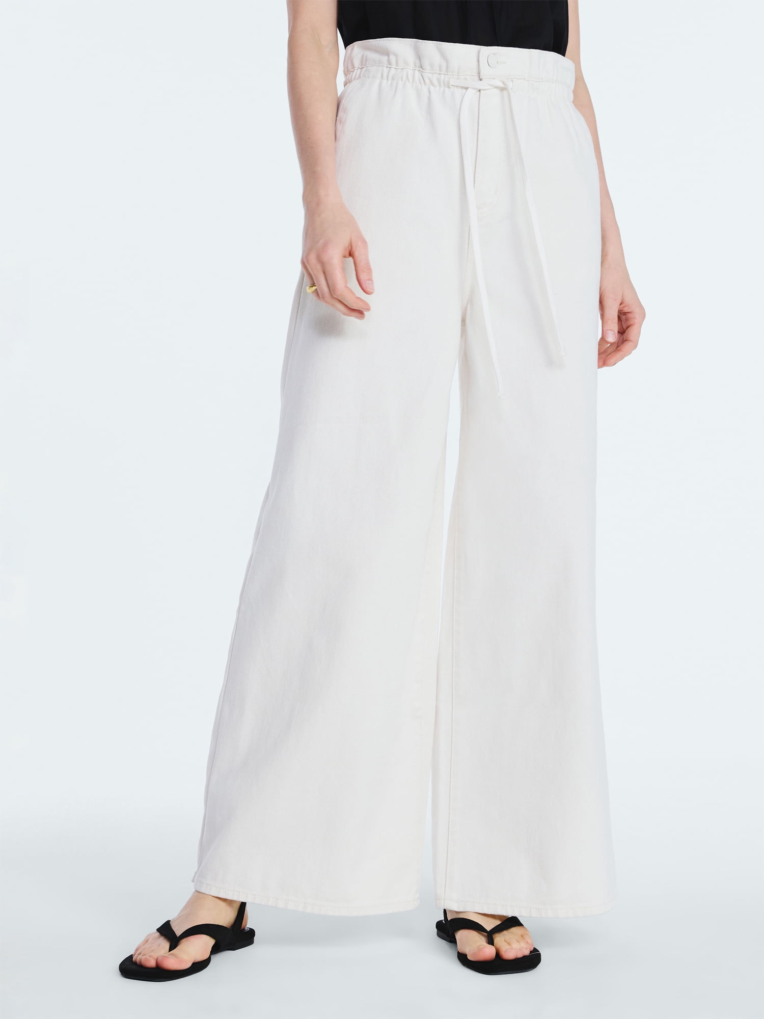 Scoop Women's Paperbag Waist Wide Leg Cotton Pants, Regular, Short and Long Inseams, Sizes XS-XXL