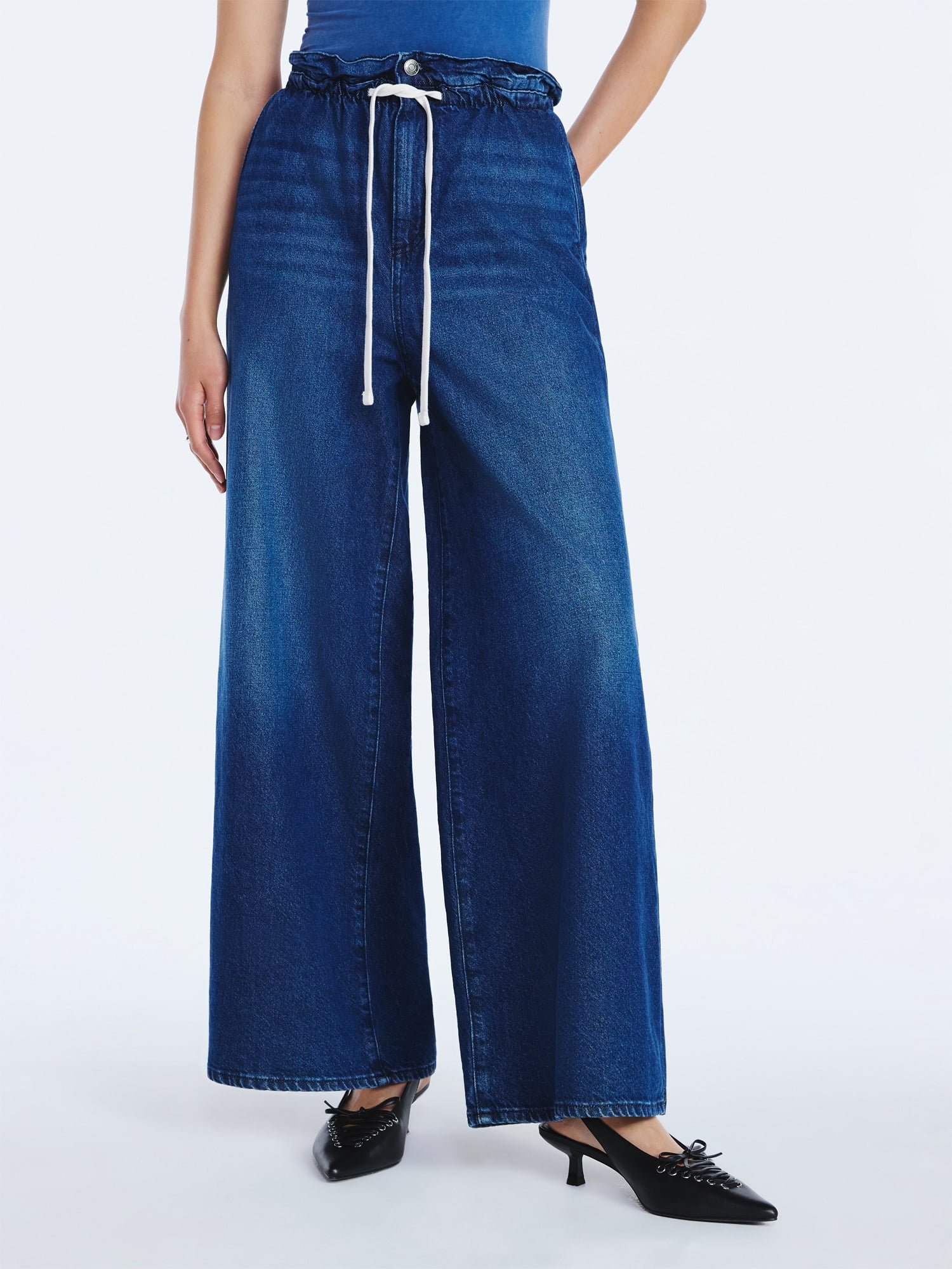 Scoop Women's Paperbag Waist Wide Leg Cotton Pants, Regular, Short and Long Inseams, Sizes XS-XXL