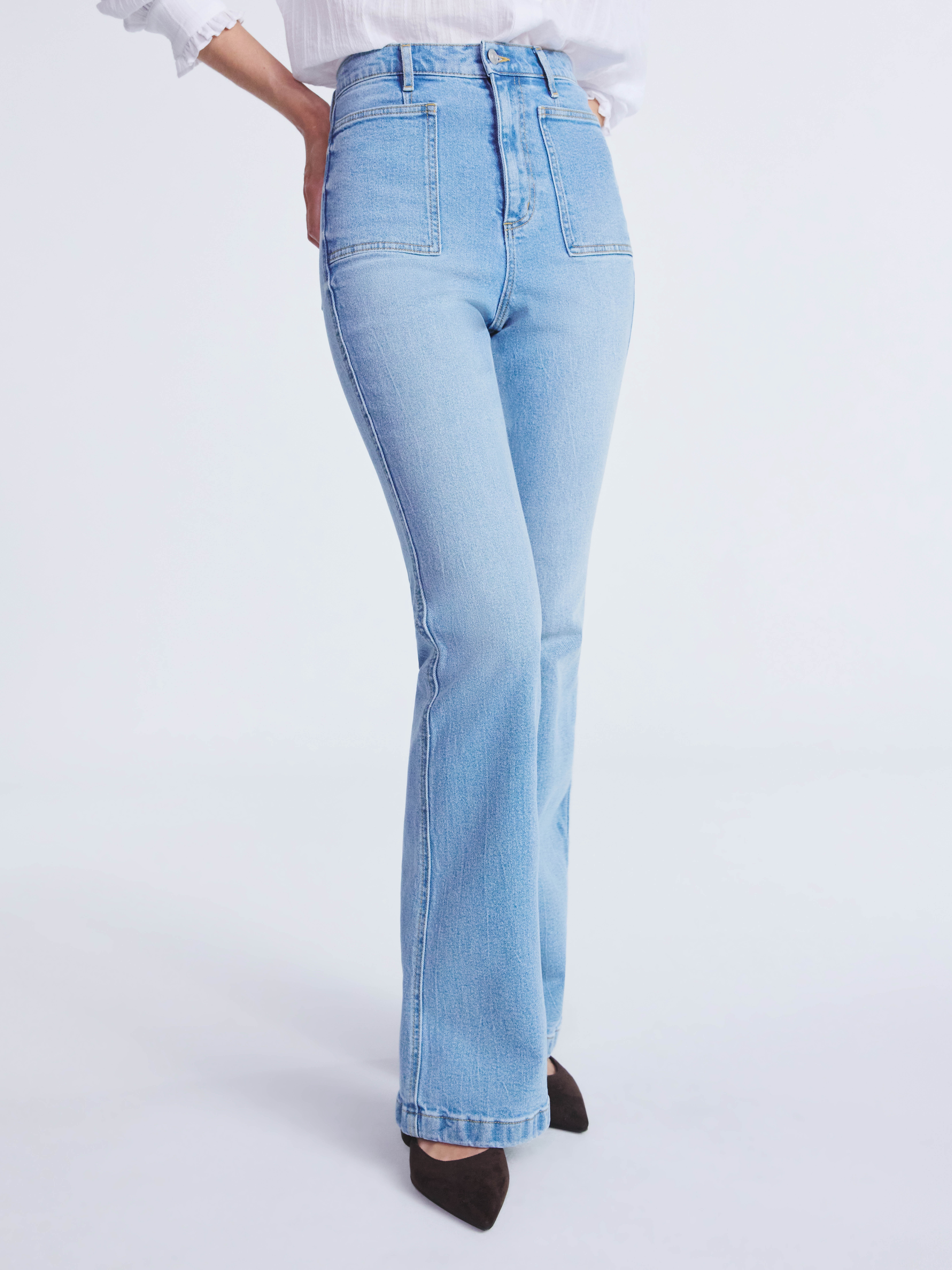 Scoop Women's High Rise Denim Trousers with Patch Pockets, Sizes 0-20