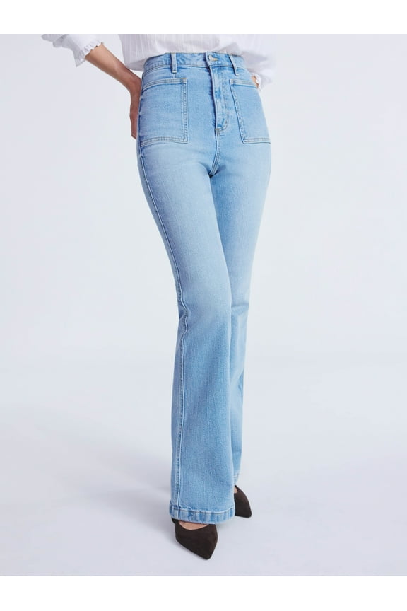 Women's High Rise Denim Trousers with Patch Pockets, Sizes 0-20