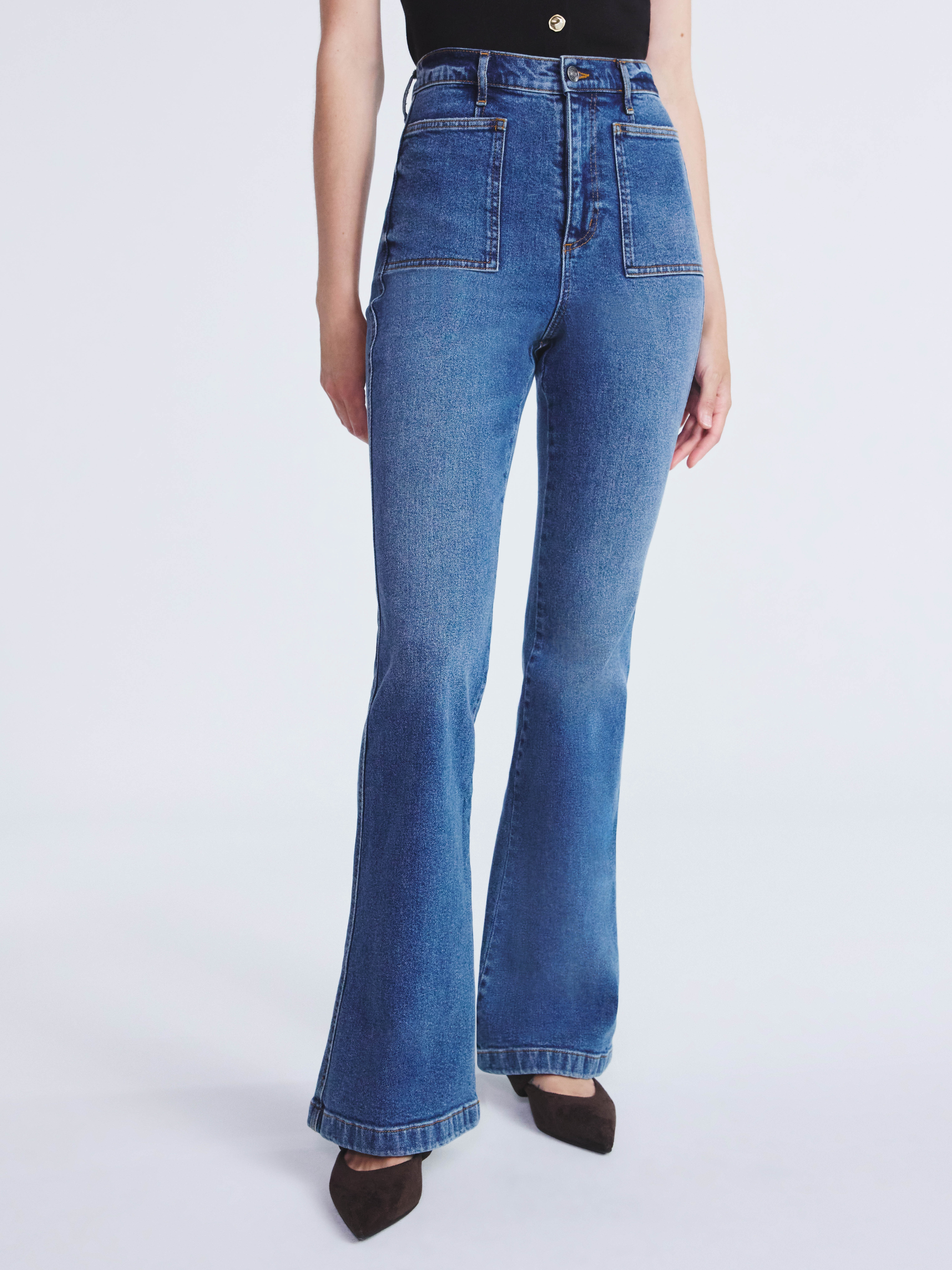 Scoop Women's High Rise Denim Trousers with Patch Pockets, Sizes 0-20
