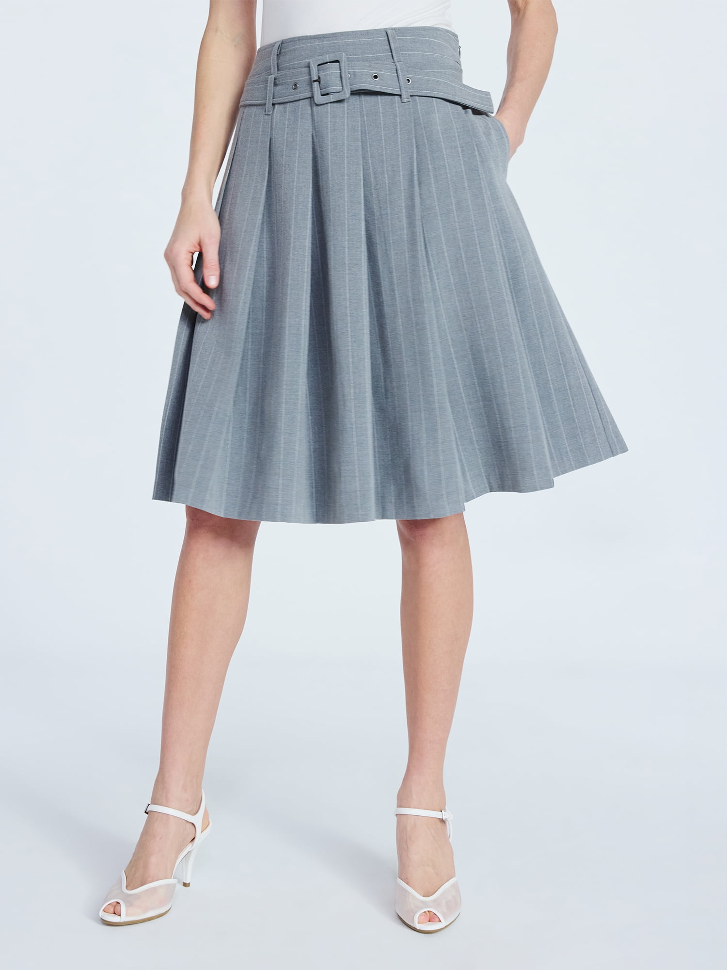 Scoop Women's Pleated Pinstripe Midi Skirt, Sizes 0-18 - Walmart.com