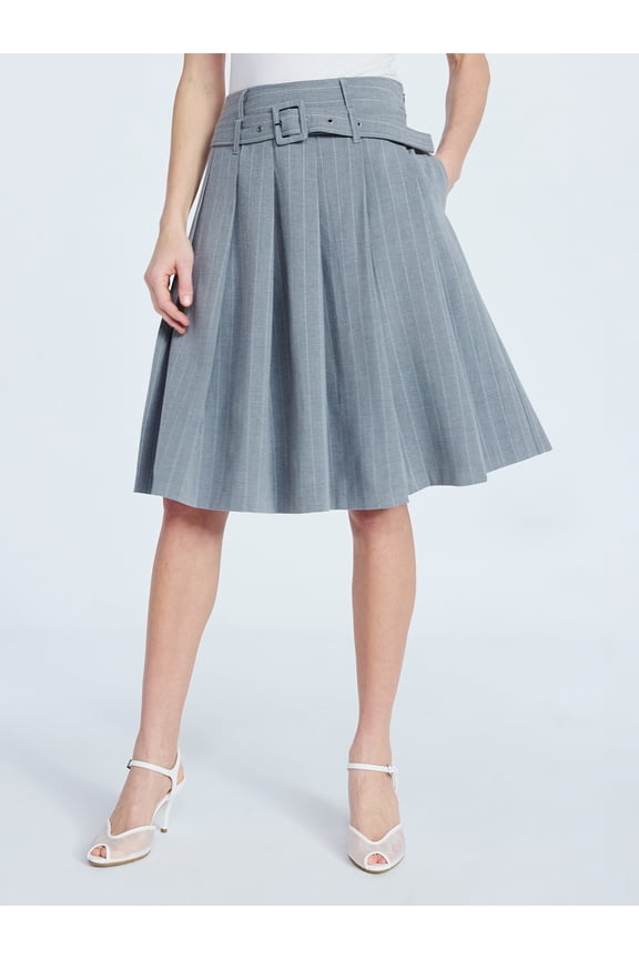 Women's Pleated Pinstripe Midi Skirt, Sizes 0-18
