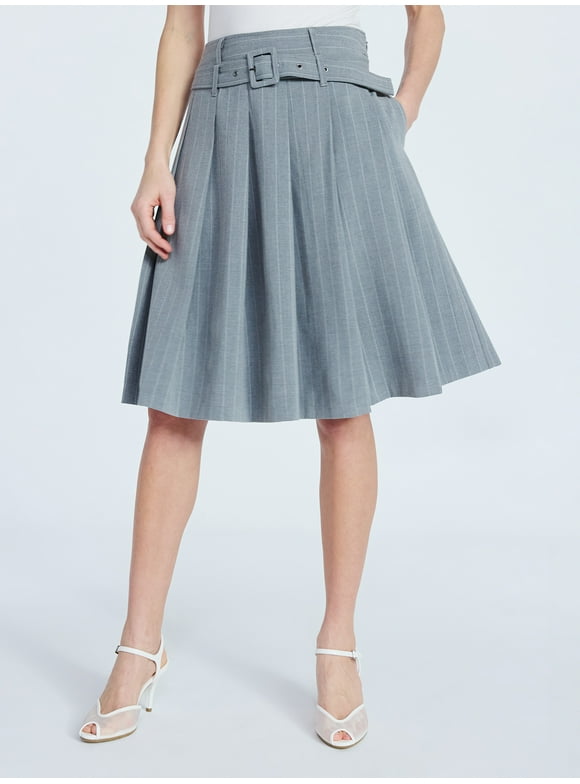 Women's Pleated Pinstripe Midi Skirt, Sizes 0-18